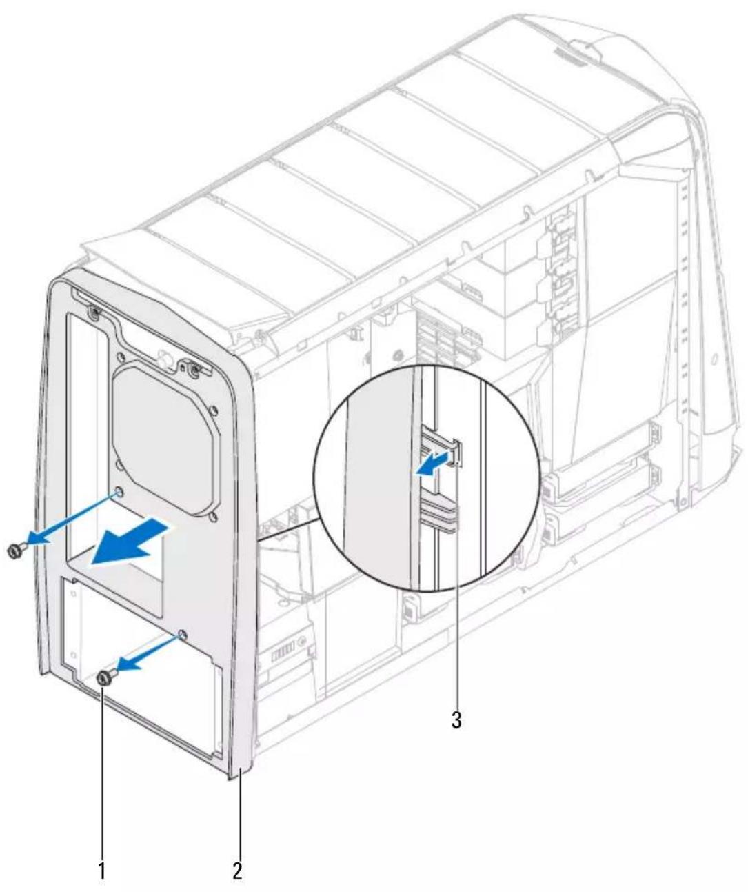 Technical diagram of a device casing with labeled components and directional arrows indicating movement or assembly.