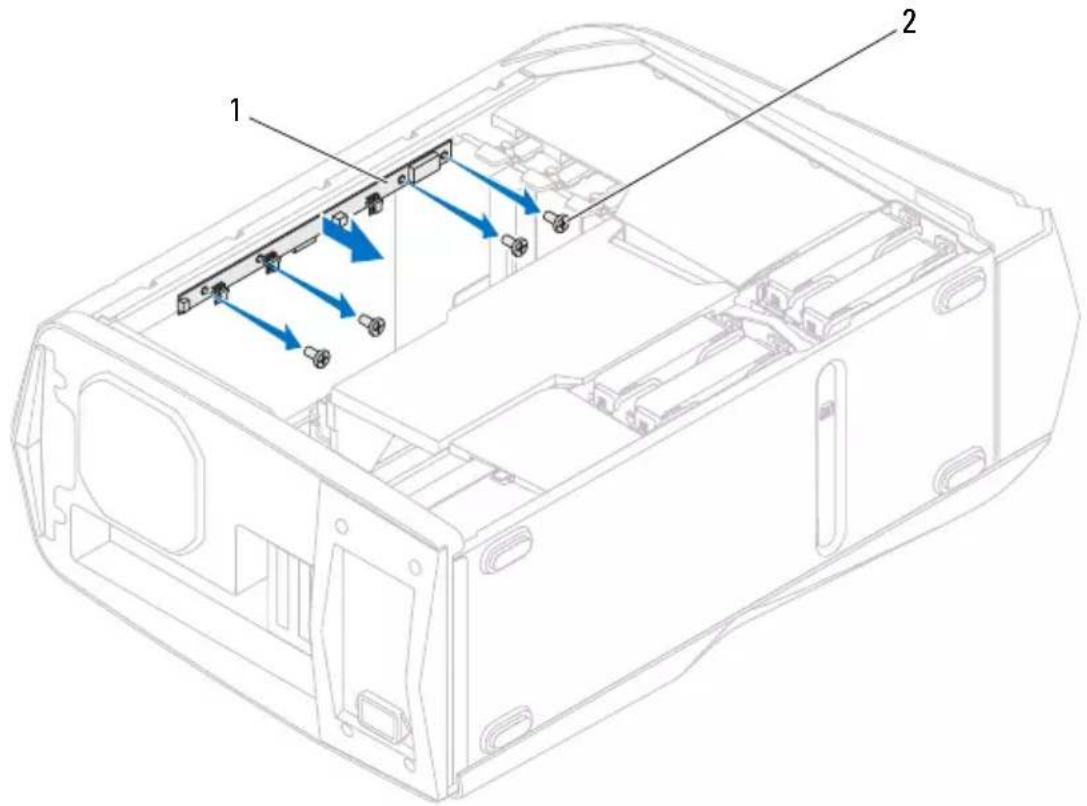 Technical diagram of a device casing with labeled components and directional arrows indicating assembly or movement.
