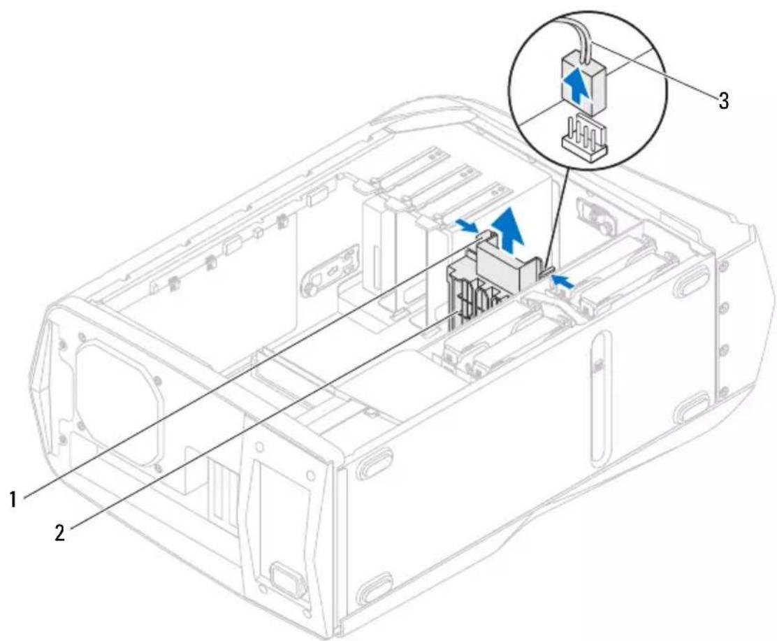 Technical diagram of an electronic device casing with labeled components and a magnified inset showing internal wiring or connection.