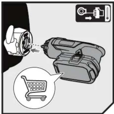 Diagram illustrating a hand turning a device into a shopping cart, with an icon indicating the product.