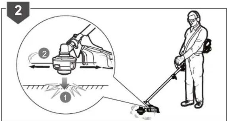 Diagram illustrating a spray gun operation with labeled steps and a worker using a tool.