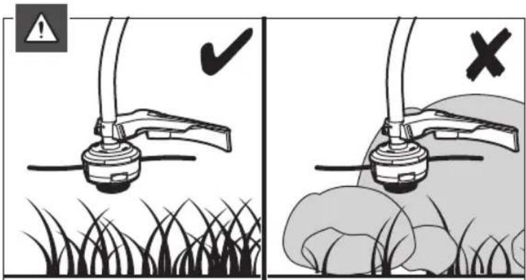 Safety warning illustration showing correct and incorrect installation of a grass pump, with checkmark and cross symbols indicating failure or failure.
