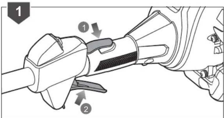 Technical diagram showing mechanical assembly with labeled parts and directional arrows indicating motion or movement.