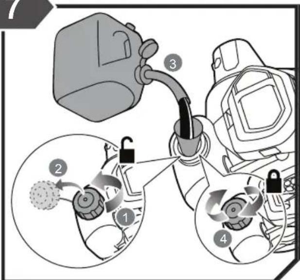 Diagram illustrating vehicle fuel plug installation steps with numbered instructions and mechanical components