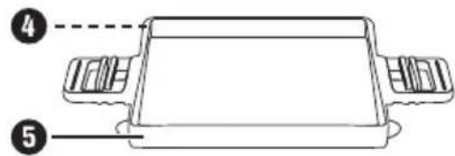 Technical diagram of a rectangular component with labeled parts 4 and 5, showing internal structure and side features.