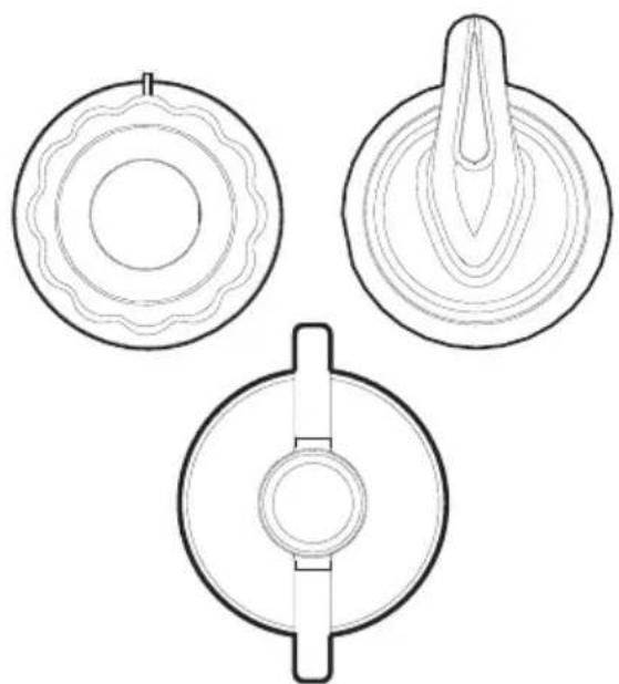 Three technical line drawings of mechanical components or parts, showing top, front, and side views with no visible text or symbols.