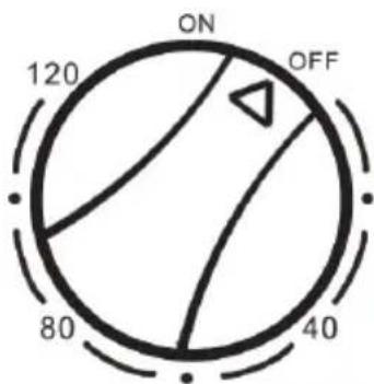 A control panel with labels: ON, OFF, 120, 80, 40.