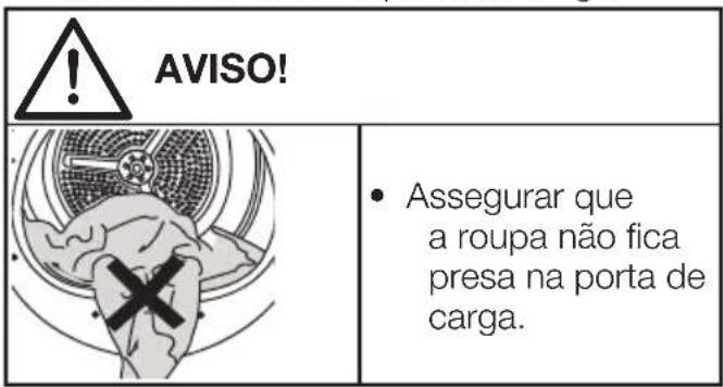 AVISO! • Assegurar que a roupa não fica presa na porta de carga.