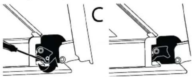 Technical line drawing showing two mechanical assembly steps with a tool and bracket (no text or symbols).