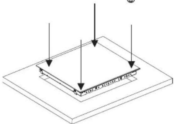 Isometric diagram of a layered electronic component with three downward arrows indicating force or direction (no text or symbols)