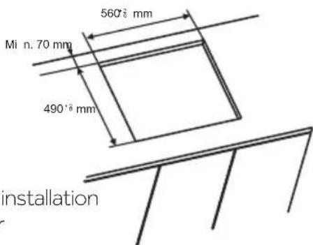 560°3 mm Mi n. 70 mm 490°3 mm installation