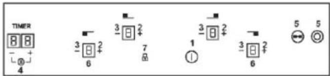 Timer with numbers and symbols: 8, 8, minus, L, circle with plus, 4, 3, 2, 6, 7, product symbol, 1, circled 1, 3, 2, 6, 5, 5.