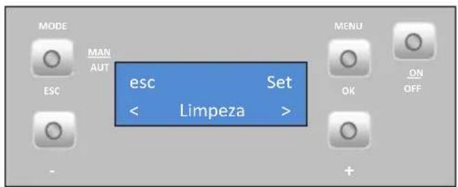 MODE MAN AUT ESC esc Set < Limpeza > MENU OK ON OFF +