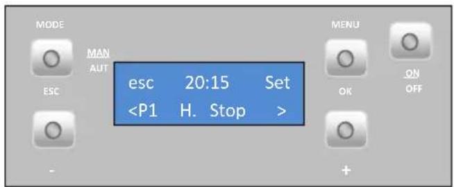 MODE MAN AUT ESC esc 20:15 Set MENU OK ON OFF +