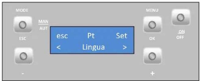 MODE MAN AUT ESC esc Pt Set < Lingua > MENU OK ON OFF +