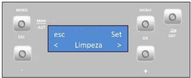 MODE MAN AUT ESC esc Set < Limpeza > MENU OK _ON OFF +