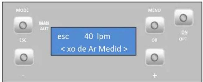 MODE MAN AUT ESC esc 40 lpm < xo de Ar Medid > MENU OK ON OFF +