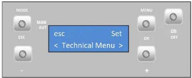 MODE MAN AUT ESC esc Set < Technical Menu > MENU OK ON OFF -