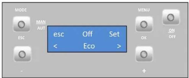 MODE MAN AUT ESC esc < Off Eco Set OK ON OFF MENU