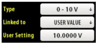 Type 0 - 10 V ↓ Linked to USER VALUE ↓ User Setting 10.0000 V