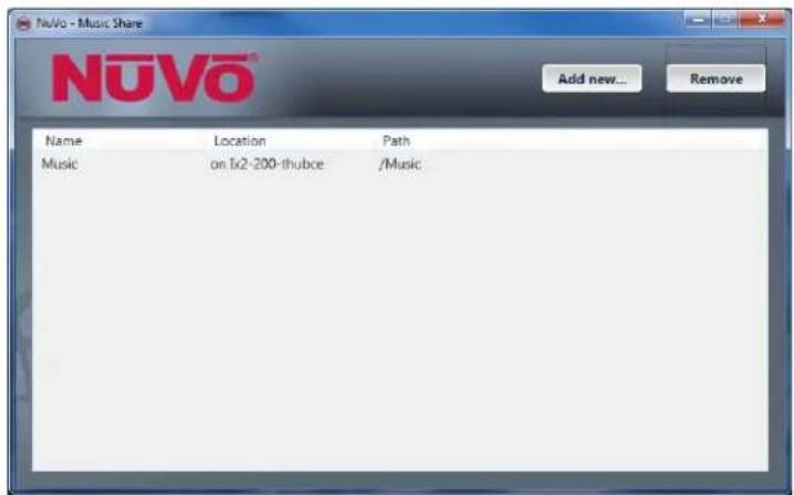 NuVo - Music Share Add new... Remove Name Location Path Music,on 1x2-200-thubce /Music