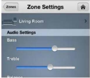 Zone Settings Living Room Audio Settings Bass Treble Balance