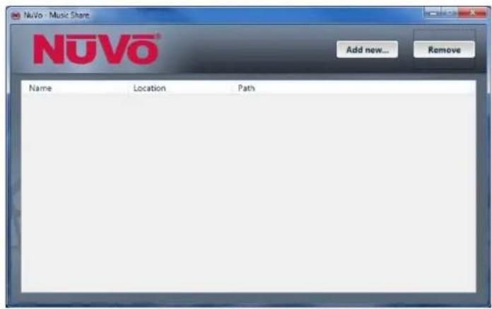 NuVo - Music Share Add new... Remove Name Location Path