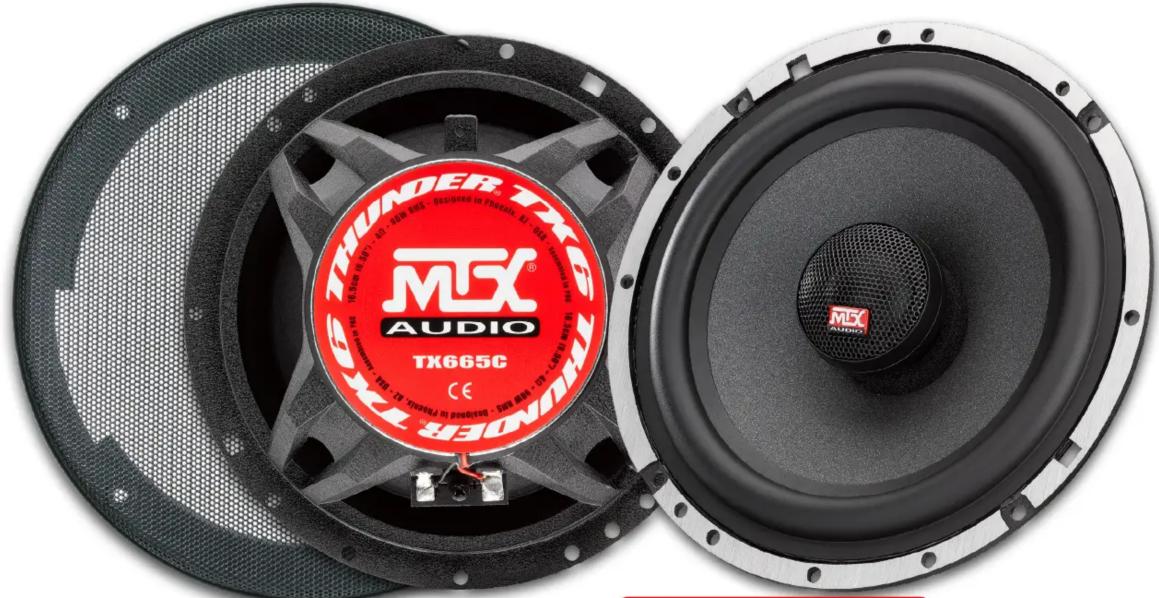 MTX Audio TX665C - 6.5" 16,5cm 4Ω 90W RMS Coax spk, aluminum frame, TSV voice coil, silk dome neodymium tweeter - 1