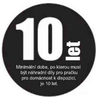10 let Minimální doba, po kterou musí být náhradní díly pro pračku pro domácnost k dispozici, je 10 let.
