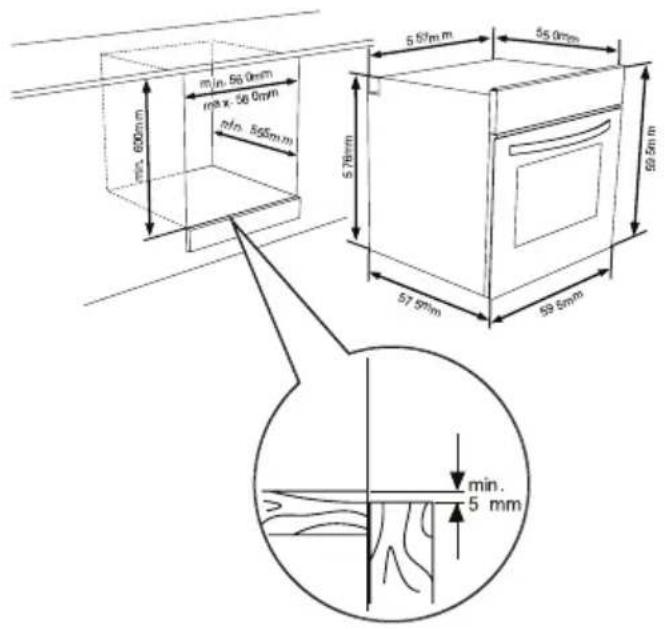 min. 600 mm min. 56,0 mm max. 58,0 mm ca. 565 mm 576 mm 57,5 mm 59,5 mm 55,0 mm 59,5 mm min. 5 mm