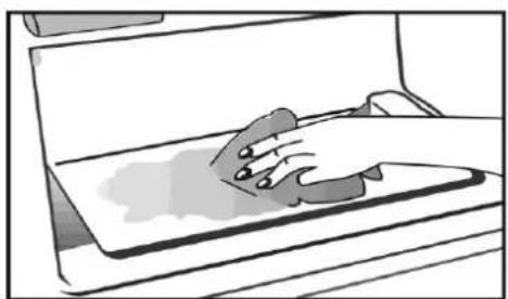 Illustration of a hand pressing down on a surface with a cloth (no text or symbols).