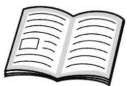 Illustration of an open book with visible page lines (no legible text)