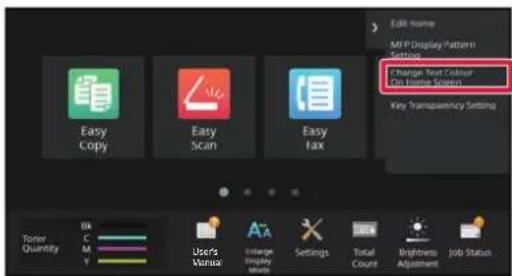 Edit Home MF Display Pattern Setting Change Text Colour On Home Screen Key Transparency Setting Easy Copy Easy Scan Easy Fax Toner Quantity Rk C M Y Users Maintenance Large Display Music Settings Total Count Highness Adjustment Job Status