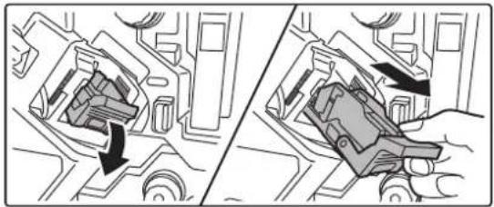 Mechanical assembly diagram showing two views of a component with arrows indicating motion (no text or symbols).