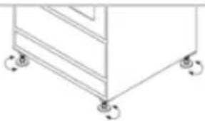 Simple line drawing of a cabinet with wheels and arrows indicating rotation (no text or symbols)