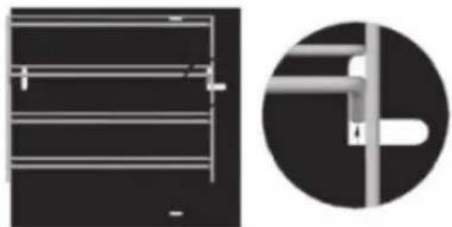 Technical illustration of a metal frame structure and its cross-sectional view (no text or symbols)