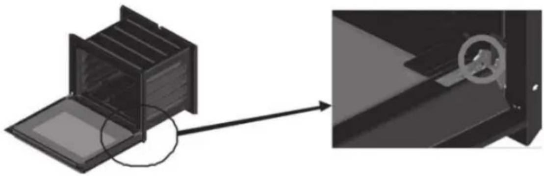 Diagram showing a laptop with an open case and its internal component being processed, with no visible text or symbols.