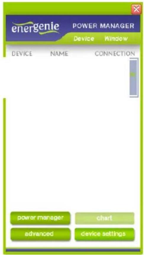 energenie POWER MANAGER Device Window DEVICE NAME CONNECTION power manager chart advanced device settings