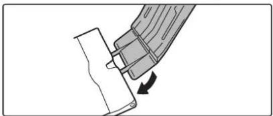 Diagram showing a mechanical component being inserted into a housing, with an arrow indicating the direction (no text or symbols present)
