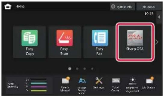 Home Systocor Info. Job Status 10:15 Easy Copy Easy Scan Easy Fax Sharp OSA Timer Quantity User's Manual Image Display Web Sellings Total Count Register Adjustments Job Status