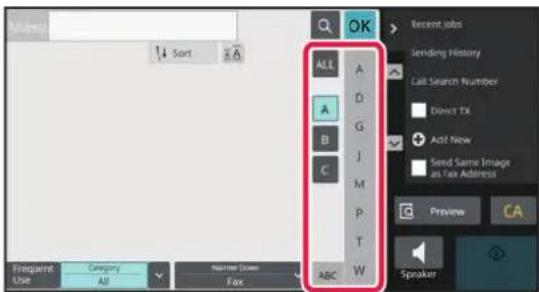 Frequent Use Category All Search Numbers Fax 14 Sort 2 A ALL A D G B J M C P T W ABC Recent Jobs Sending History Call Search Number Direct TX Add New Send Same Image as Fax Address Preview CA Speaker