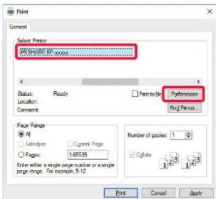 Print General Select Printer PC-54000 80 x 0000 Status: Ready Location: Comment: Print to file Preferences Page Range All Selection Current Page Pages: 1.65535 Enter either a single page number or a single page range. For example, 6-12 Number of copies: 1 Cylate 1 2 3 1 2 3 Print Cancel Apply