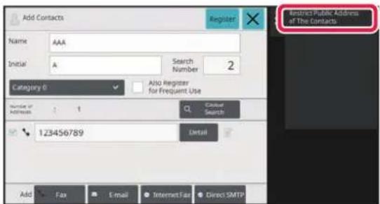 Add Contacts Name AAA Initial A Search Number 2 Category 0 Also Register for Frequent Use Number of Admissions: 1 Colour Search 123456789 Detail Add Fax Email Internet Fax Direct SMTP Resource Public Address of The Contacts