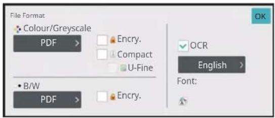 File Format Colour/Greyscale PDF > Encry. Compact U-Fine B/W PDF > Encry. OCR English > Font: