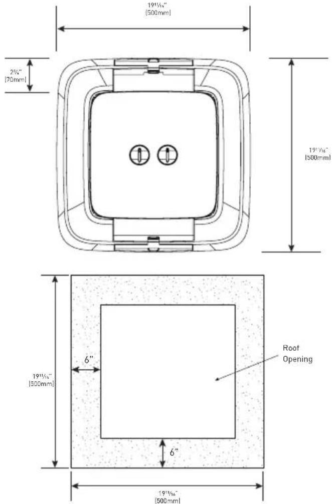 19½" (500mm) 2½" (70mm) 19½" (500mm) 19½" (500mm) 6" 6" 19½" (500mm) Roof Opening