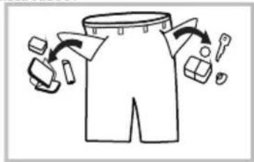 Diagram illustrating a garment pattern with labeled parts and directional arrows indicating movement or processing.