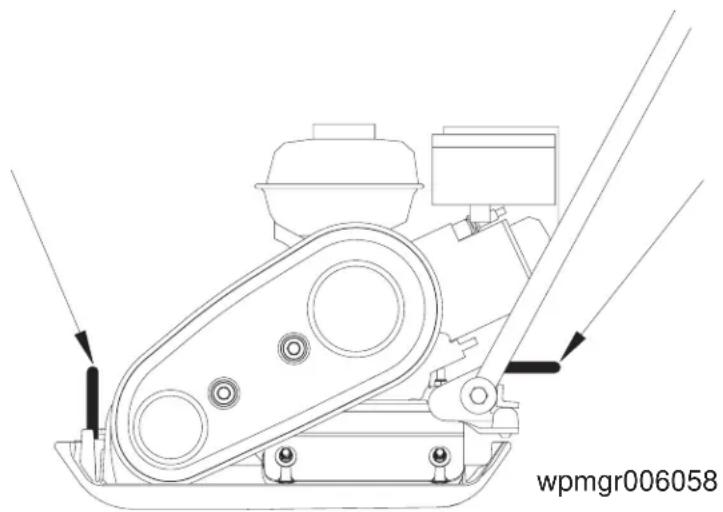 Technical line drawing of a mechanical device with pulleys and mounting components (no text or symbols)
