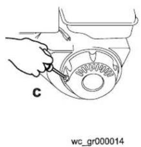 Line drawing of a hand using a tool to adjust or install a mechanical component, labeled 'C' and 'wc_gr000014' (no other text or symbols)
