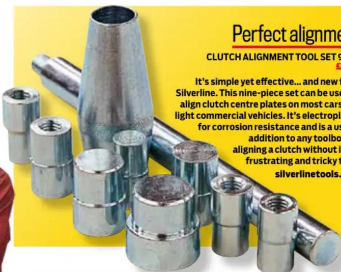 Perfect alignme CLUTCH ALIGNMENT TOOL SET 9 It's simple yet effective... and new f Silverline. This nine-piece set can be used align clutch centre plates on most cars light commercial vehicles. It's electropla for corrosion resistance and is a us addition to any toolbo aligning a clutch without in frustrating and tricky t silverlinetools.