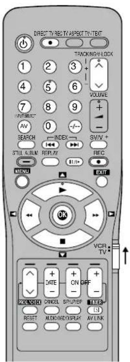 DIRECT TV REC TV ASPECT TV TEXT TRACKING/LOCK 1 2 3 + 4 5 6 VOLUME 7 8 9 + AV 0 -/- - SEARCH INDEX SV/V + STILL A,BUN REPLAY REC - MENU EXIT OK VCR TV * + + + DATE ON OFF + - RK/NACKED CANCEL SPUR/REP TNER RESET ALDO OCD DISPLAY AV LINK